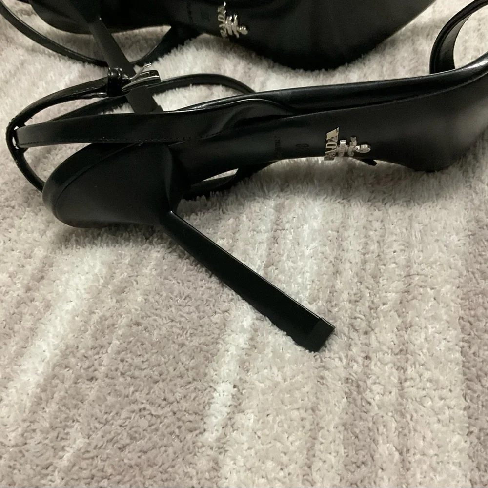 Prada Brushed leather sandals black heels size 38 - Picture 5 of 9